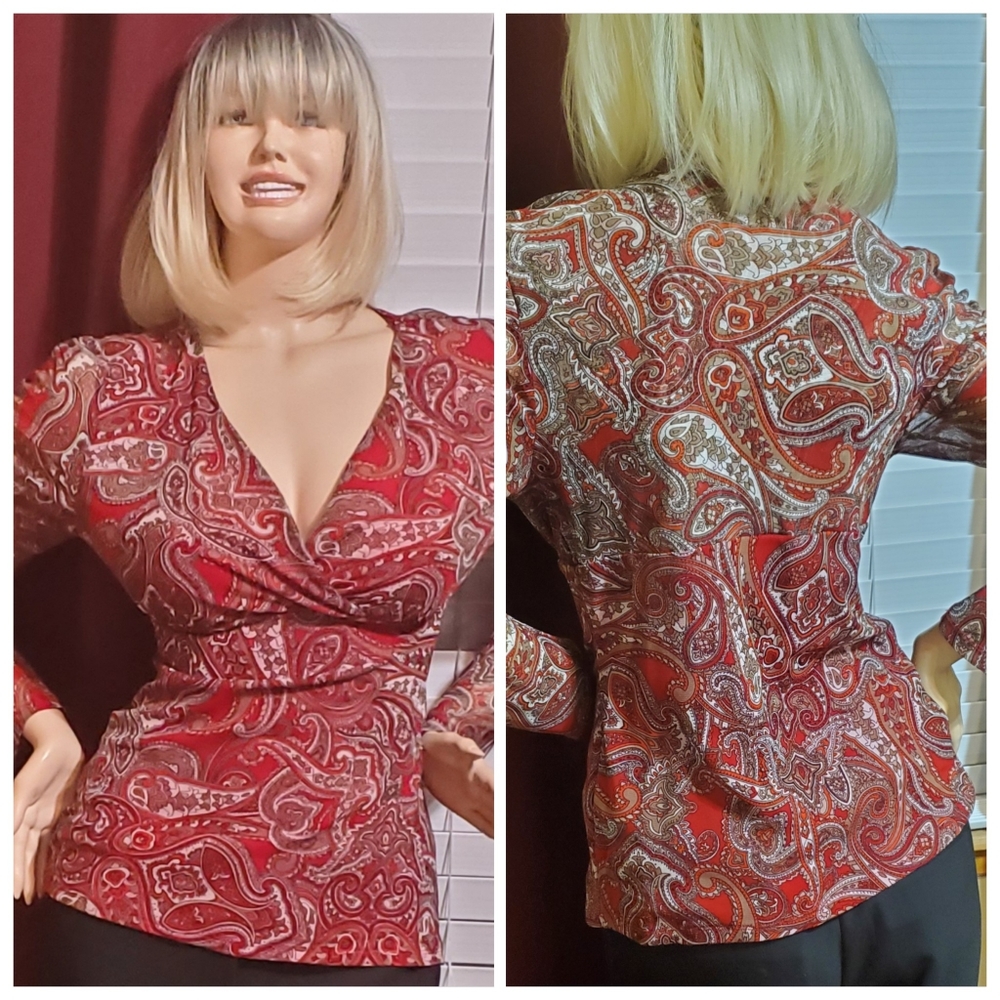 INC International Concepts  Red Paisley Blouse